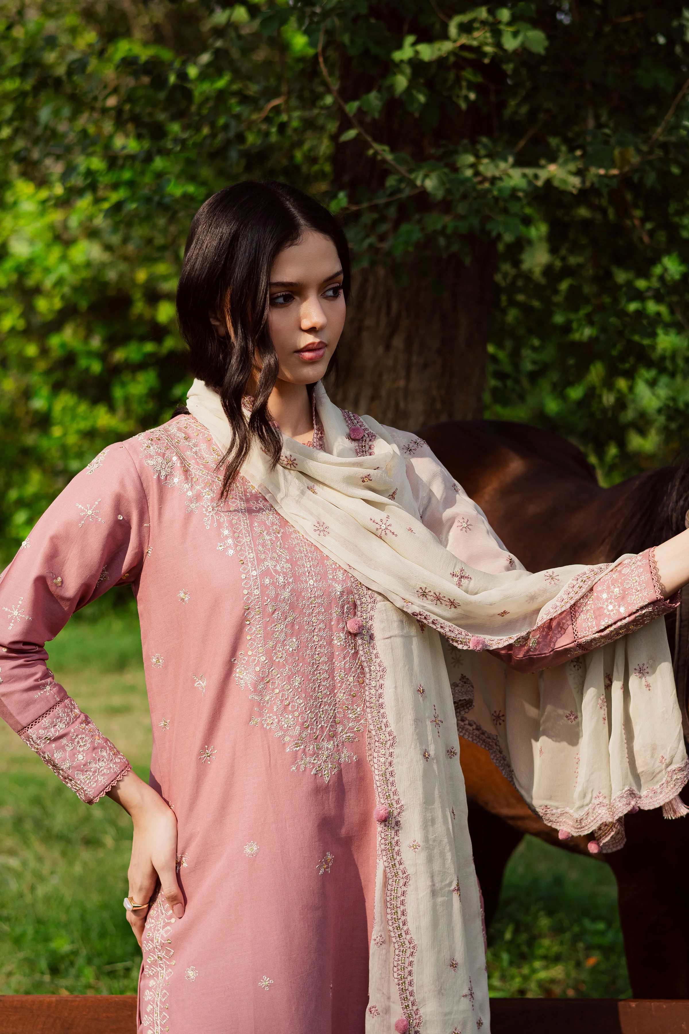 Solace Pink 3Pc - Embroidered Khaddar Dress - Image 4