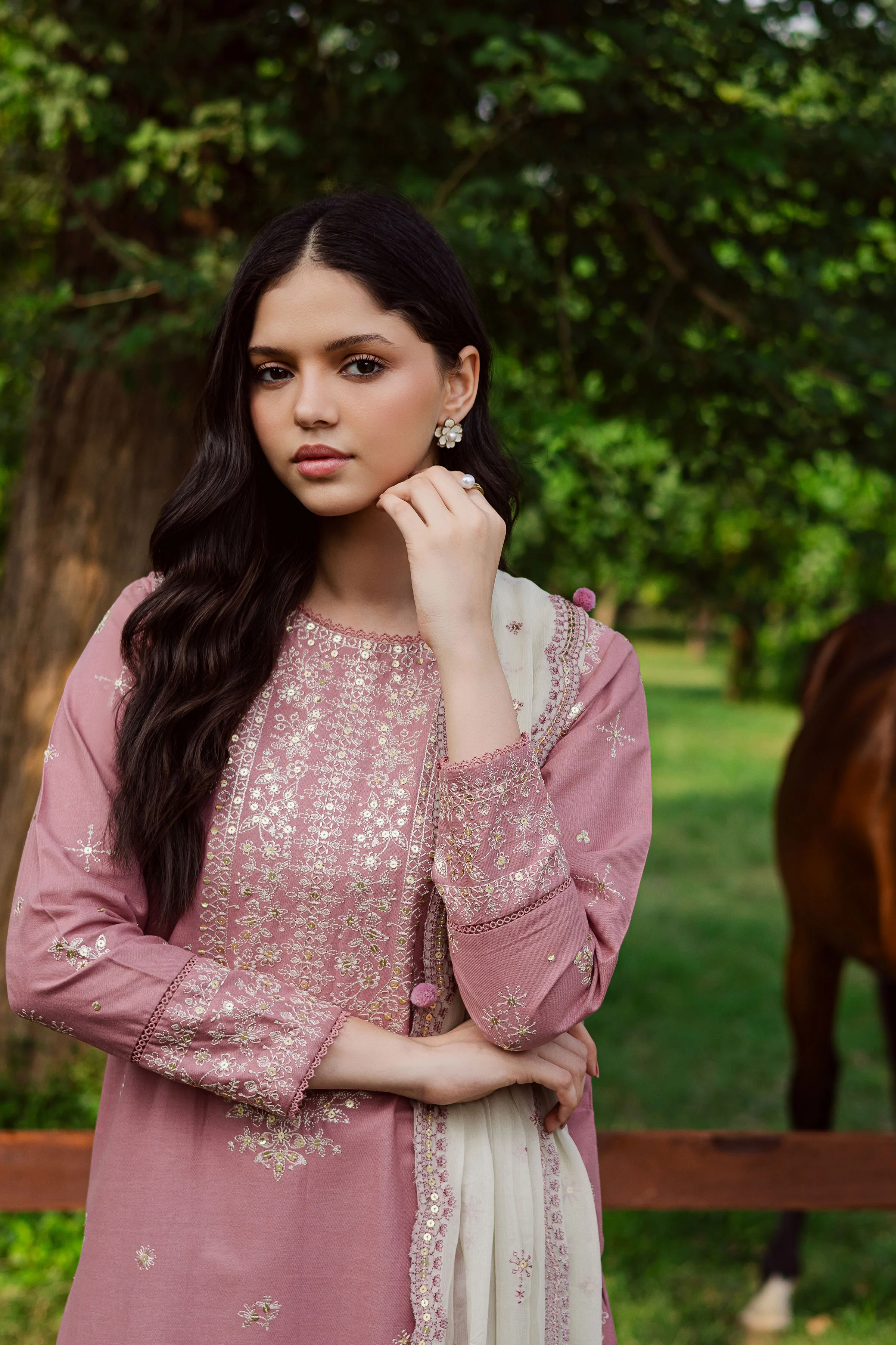 Solace Pink 3Pc - Embroidered Khaddar Dress - Image 5