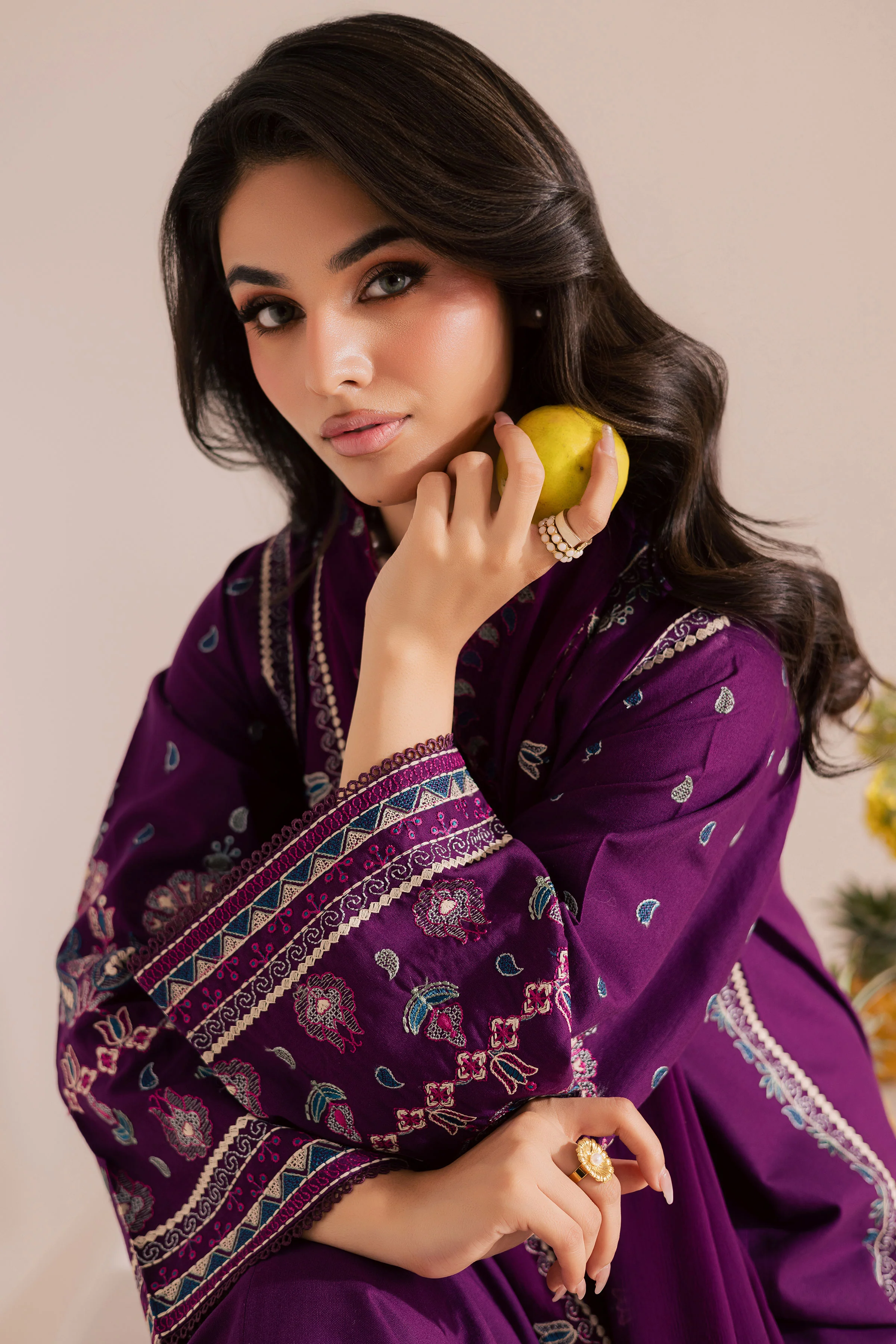 Still Purple 3Pc - Embroidered Khaddar Dress - Image 4