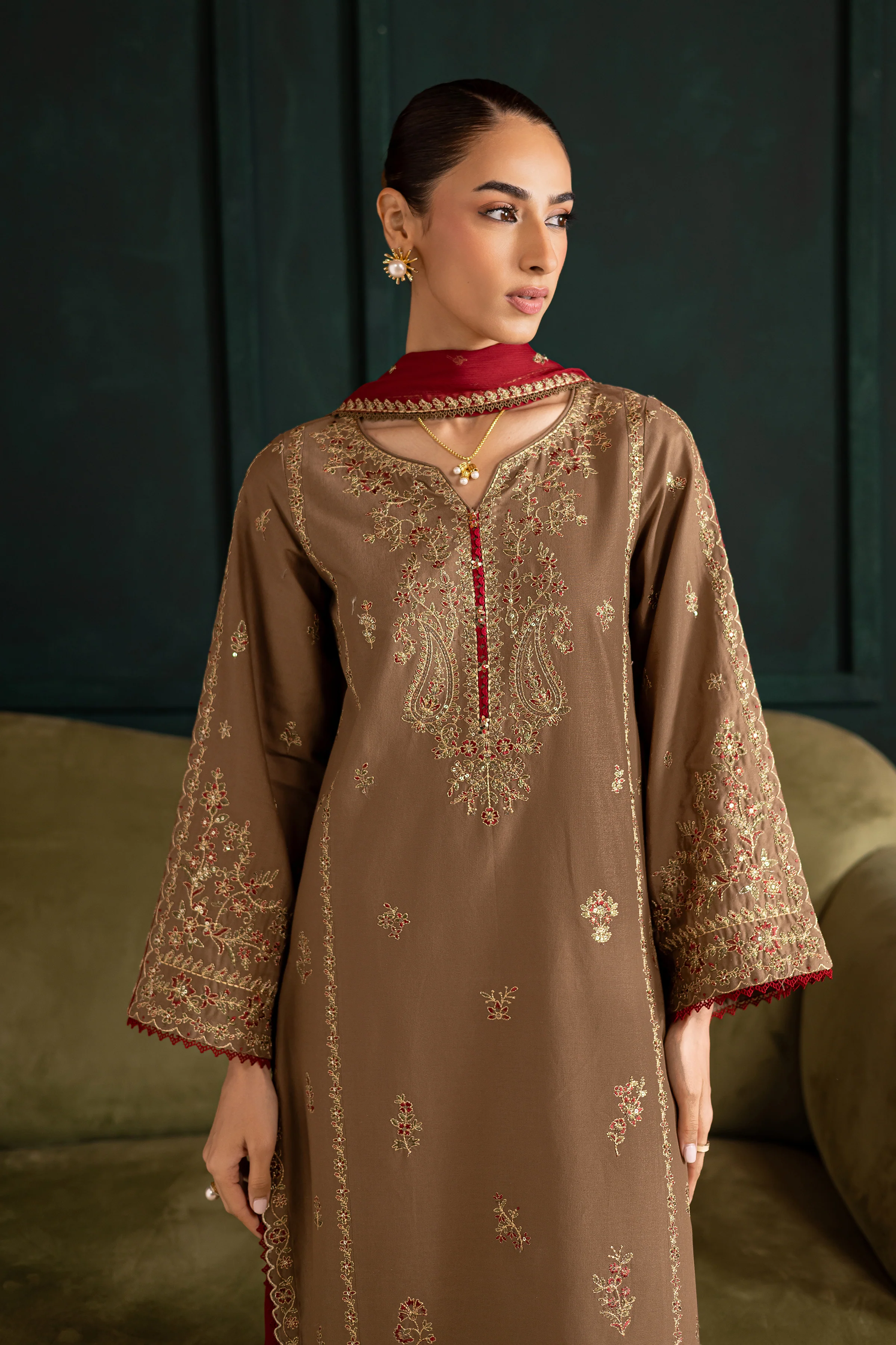 Tiramisu 3Pc - Embroidered Khaddar Dress - Image 4