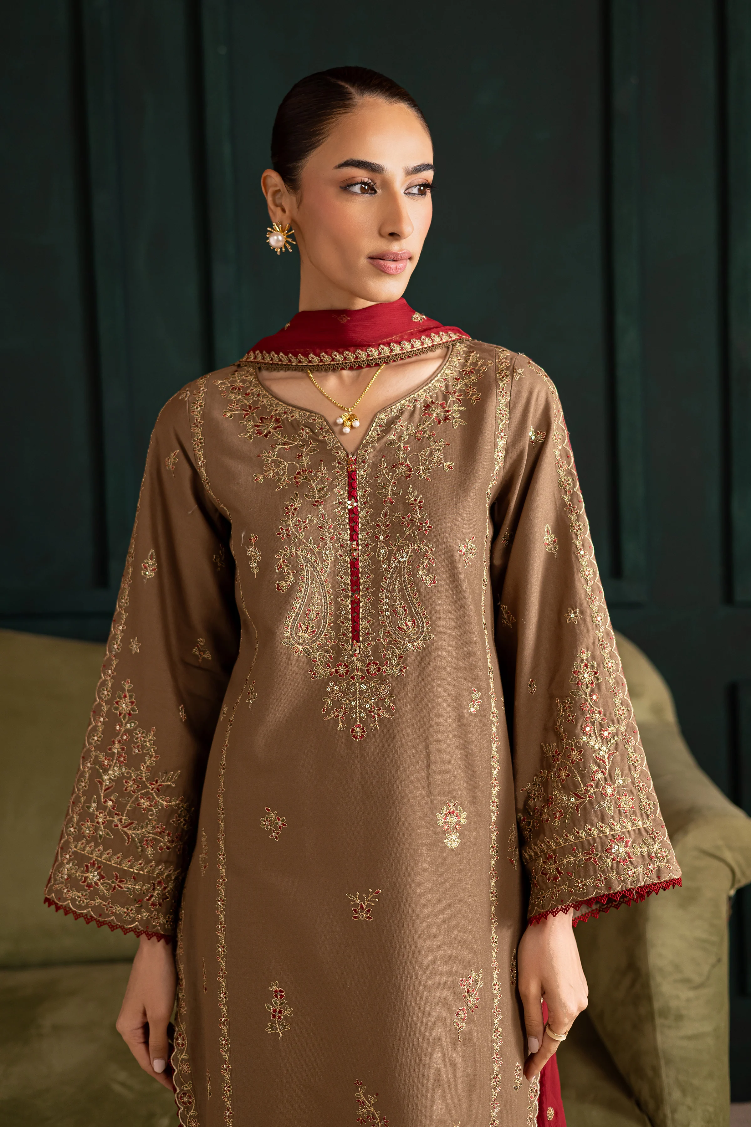 Tiramisu 3Pc - Embroidered Khaddar Dress - Image 7