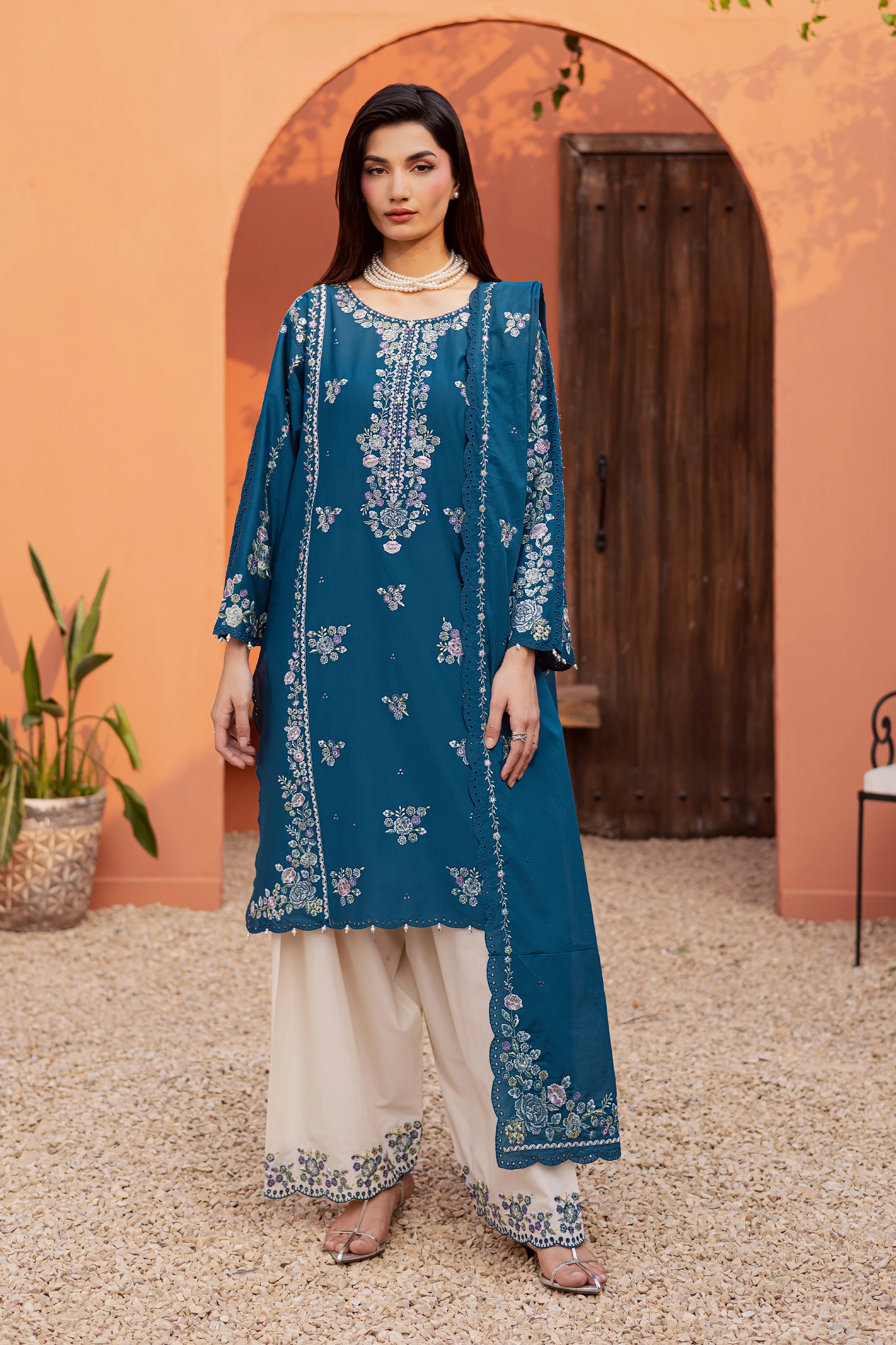 Twilight Bloom 3Pc - Festive Embroidered Lawn - Image 3