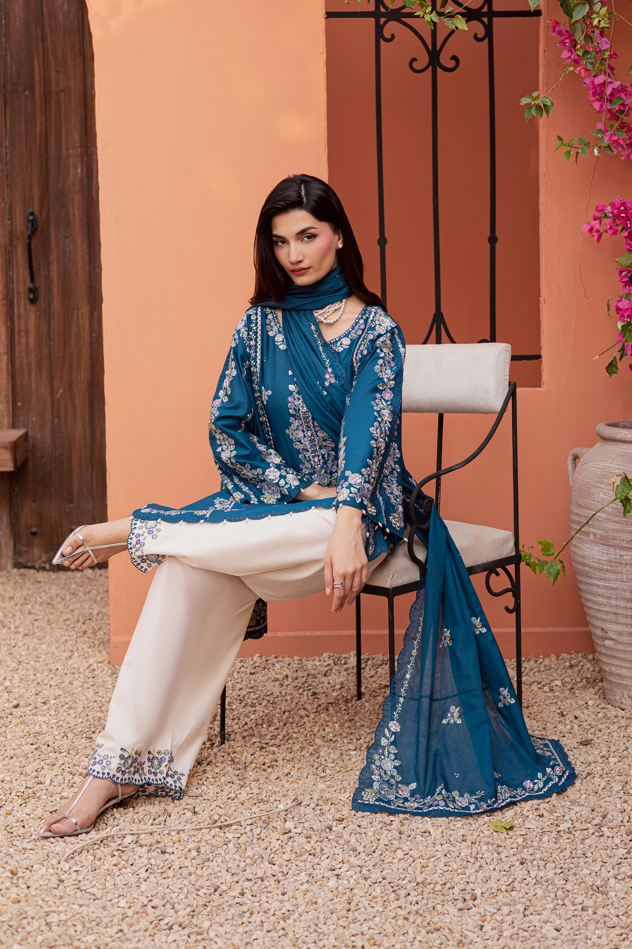 Twilight Bloom 3Pc - Festive Embroidered Lawn - Image 5