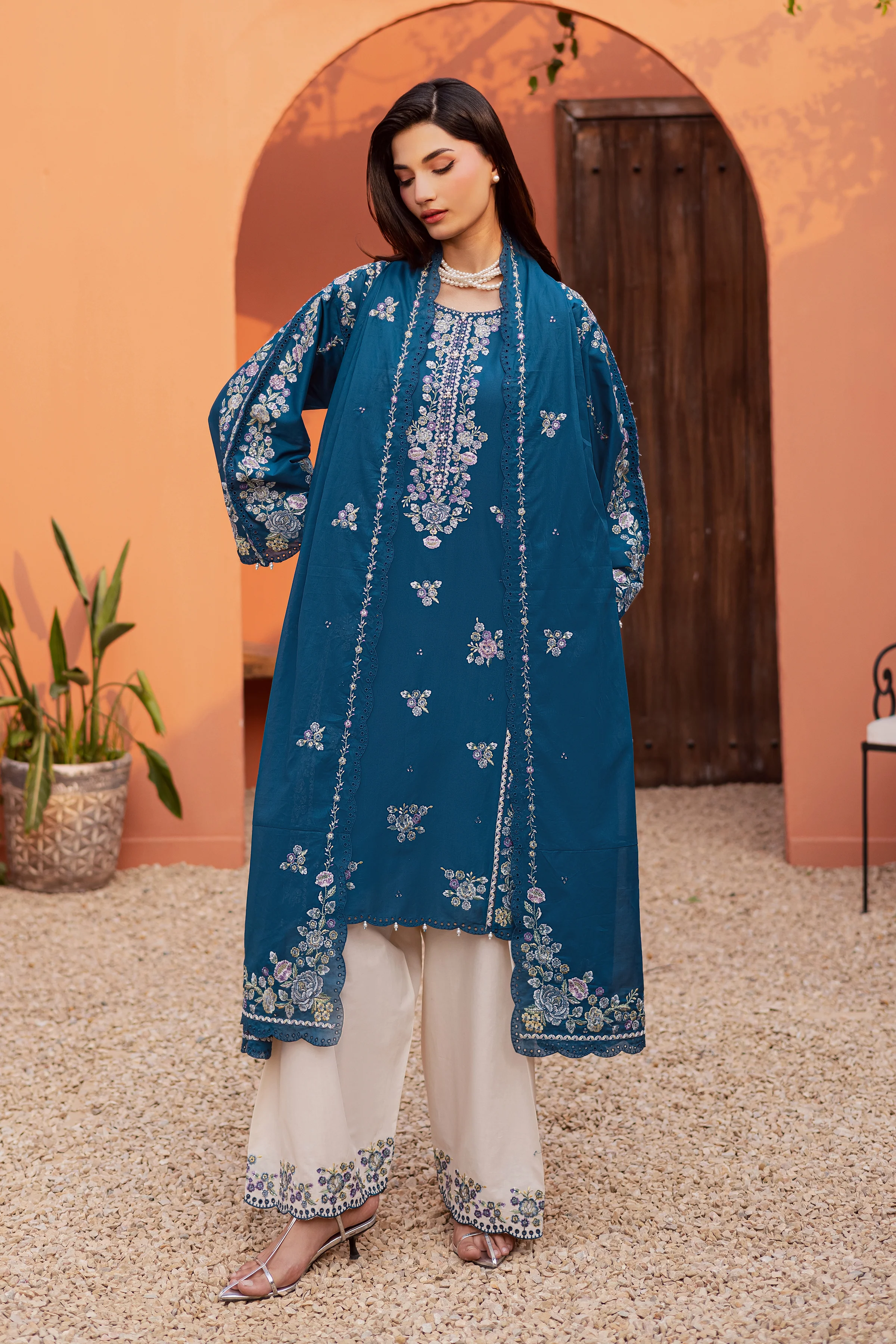 Twilight Bloom 3Pc - Festive Embroidered Lawn - Image 7