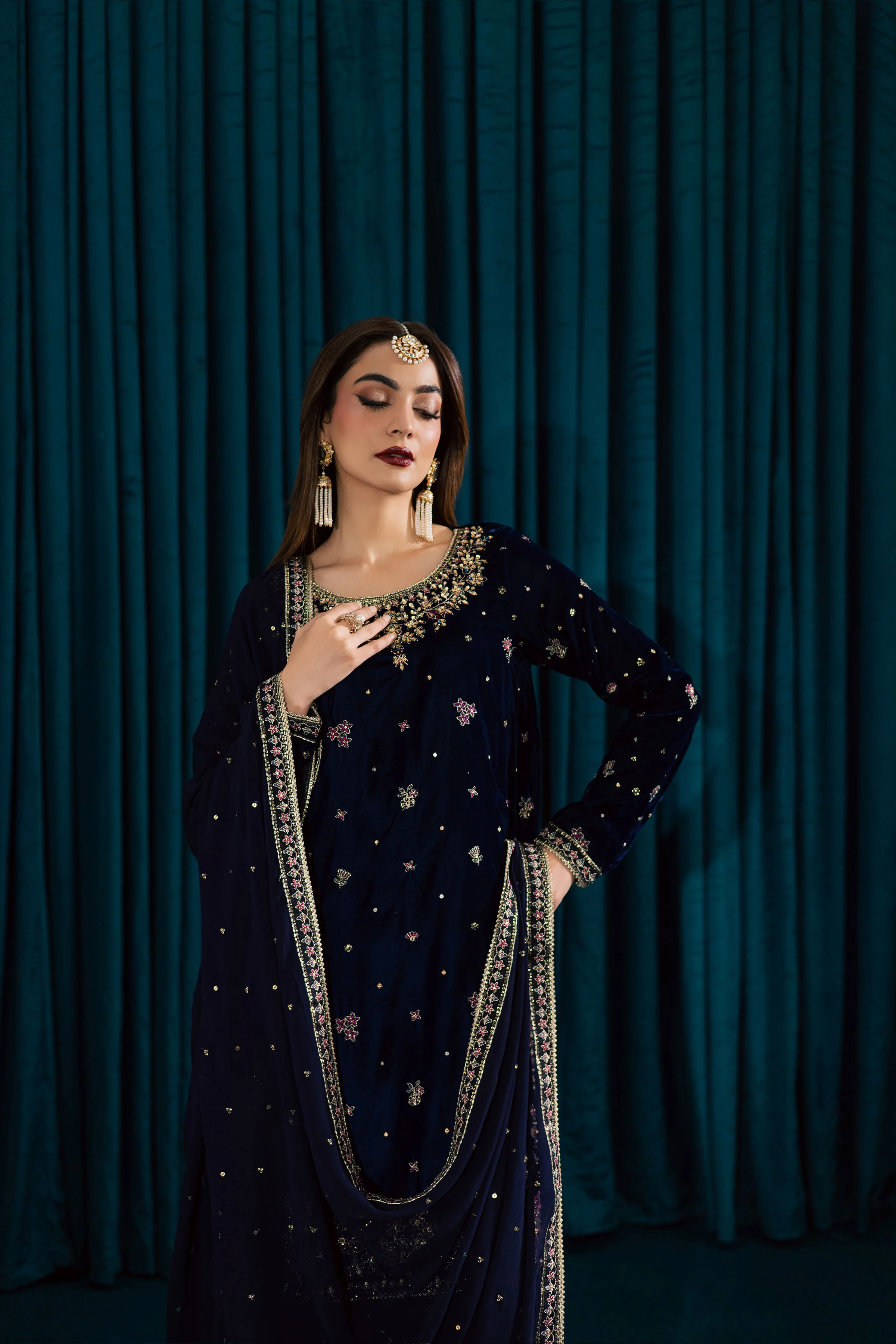 Yashal 3Pc - Velvet Formal Dress - Image 7